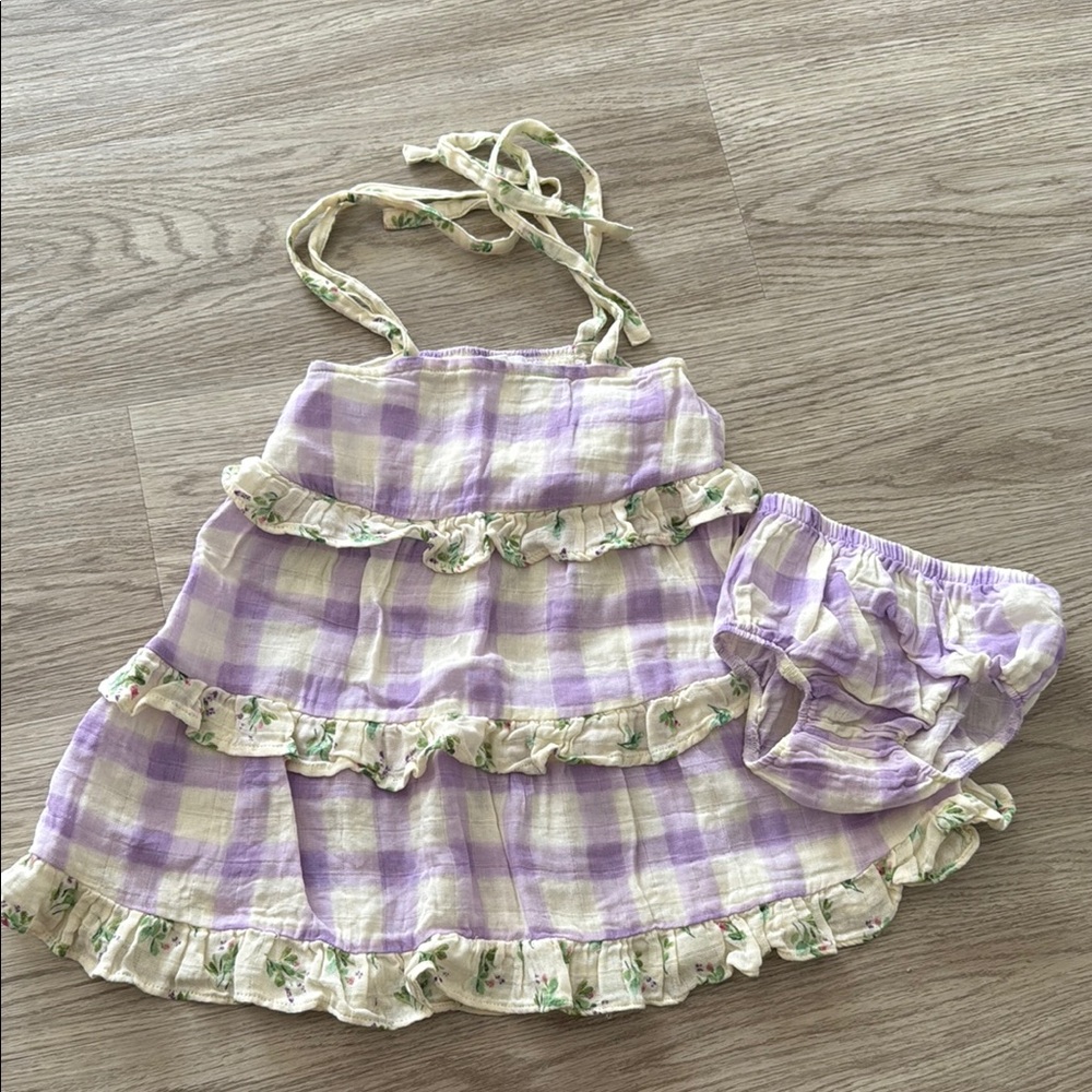 Angel Dear Lavender Rose Gingham Dress & Bloomer Set Size 12-18 Month